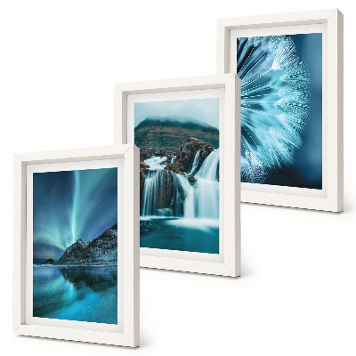 Set 3 tablouri Peisaje de iarnă cu cascade și aurore boreale