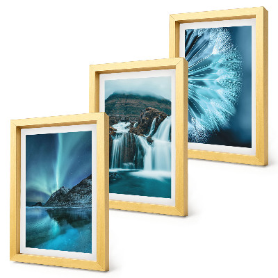 Set 3 tablouri Peisaje de iarnă cu cascade și aurore boreale