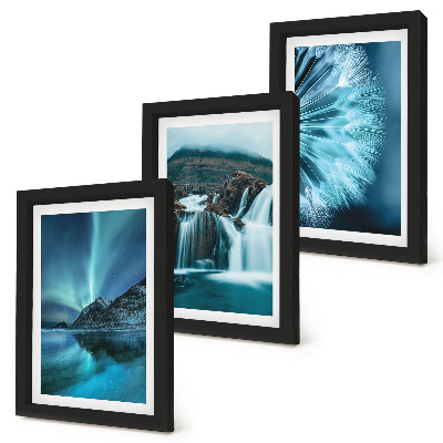 Set 3 tablouri Peisaje de iarnă cu cascade și aurore boreale