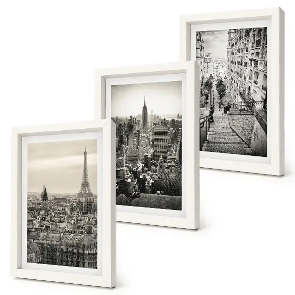 Set 3 tablouri cu vedere a orașului Paris, New York și scări fermecătoare