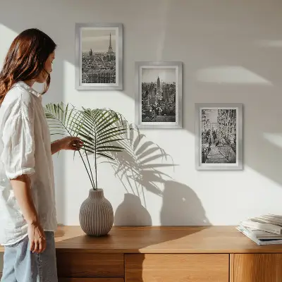 Set 3 tablouri cu vedere a orașului Paris, New York și scări fermecătoare
