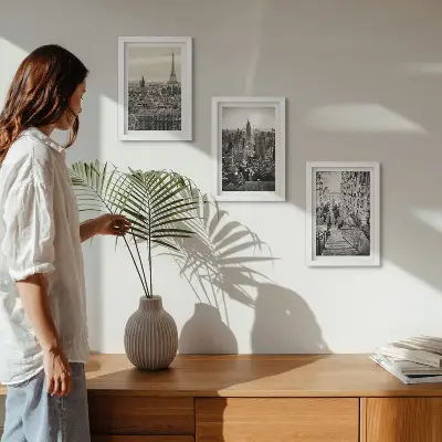 Set 3 tablouri cu vedere a orașului Paris, New York și scări fermecătoare