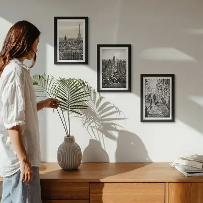 Set 3 tablouri cu vedere a orașului Paris, New York și scări fermecătoare