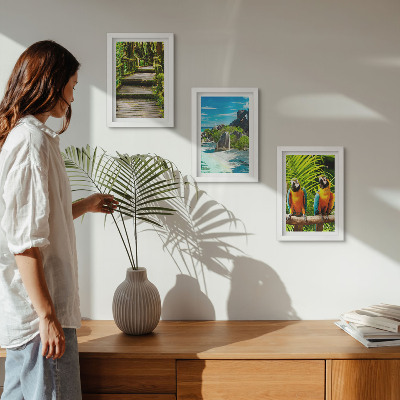 Galerie de perete Pădure tropicală cu o cascadă și papagali colorați