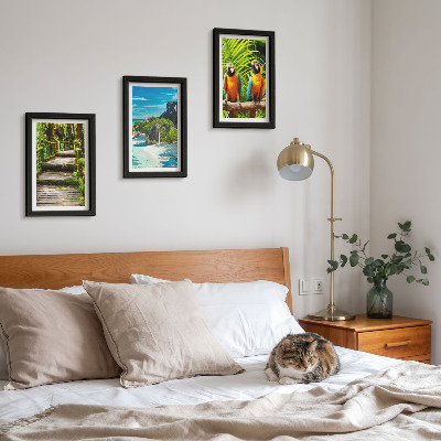 Galerie de perete Pădure tropicală cu o cascadă și papagali colorați