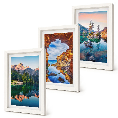 Set 3 tablouri Lacuri de munte cu reflexii în apă și stânci