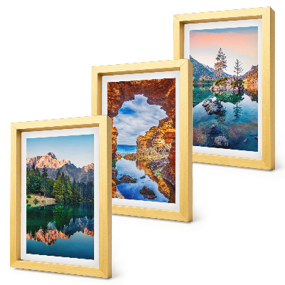 Set 3 tablouri Lacuri de munte cu reflexii în apă și stânci