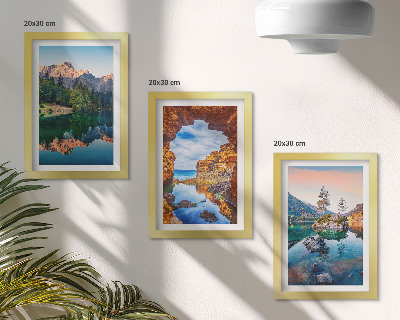Set 3 tablouri Lacuri de munte cu reflexii în apă și stânci