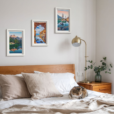 Set 3 tablouri Lacuri de munte cu reflexii în apă și stânci
