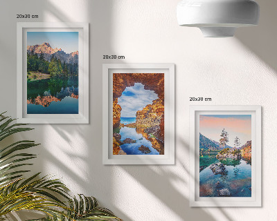 Set 3 tablouri Lacuri de munte cu reflexii în apă și stânci