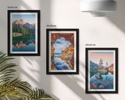 Set 3 tablouri Lacuri de munte cu reflexii în apă și stânci