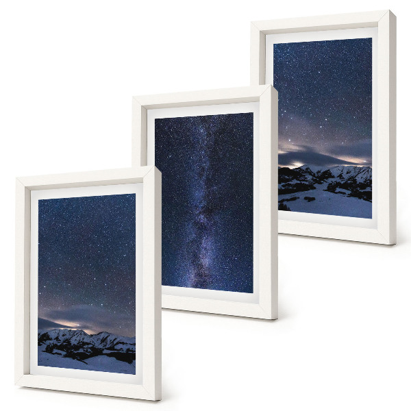 Set 3 tablouri Cer nocturn cu stele și un peisaj montan