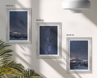 Set 3 tablouri Cer nocturn cu stele și un peisaj montan