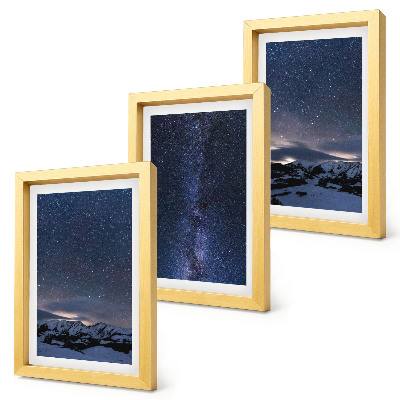 Set 3 tablouri Cer nocturn cu stele și un peisaj montan