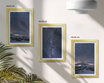 Set 3 tablouri Cer nocturn cu stele și un peisaj montan