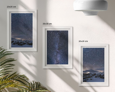 Set 3 tablouri Cer nocturn cu stele și un peisaj montan