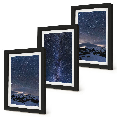 Set 3 tablouri Cer nocturn cu stele și un peisaj montan