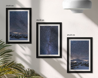 Set 3 tablouri Cer nocturn cu stele și un peisaj montan