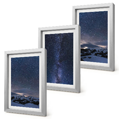 Set 3 tablouri Cer nocturn cu stele și un peisaj montan