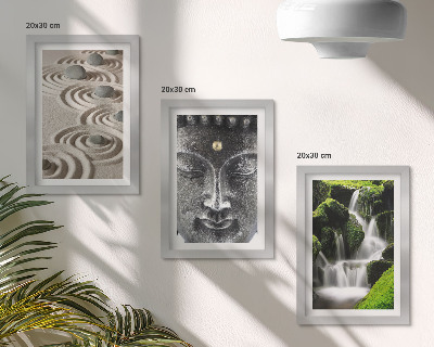 Set 3 tablouri Pacea naturii cu pietre, o cascadă și Buddha