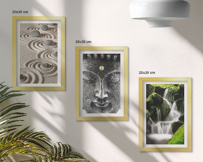 Set 3 tablouri Pacea naturii cu pietre, o cascadă și Buddha