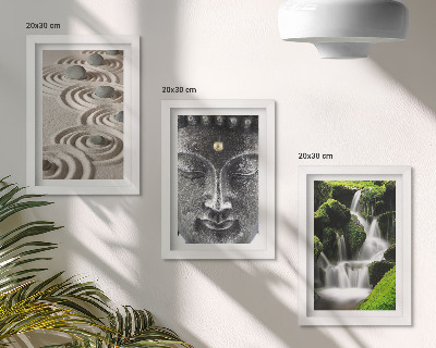 Set 3 tablouri Pacea naturii cu pietre, o cascadă și Buddha