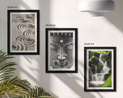 Set 3 tablouri Pacea naturii cu pietre, o cascadă și Buddha