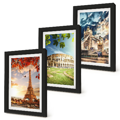 Set 3 tablouri Monumente ale Europei în culorile calde ale peisajului