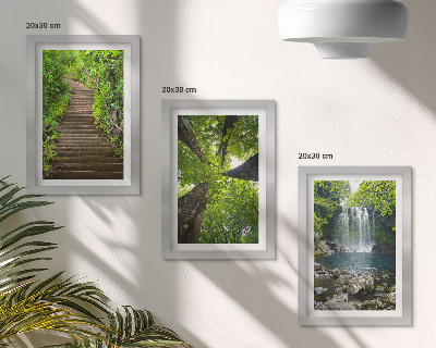 Set 3 tablouri Cale de pădure cu cascadă și vegetație verde