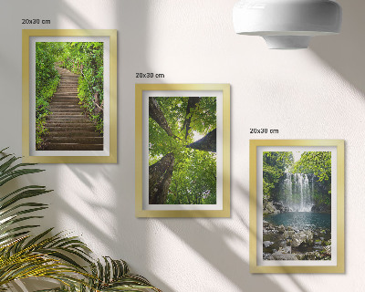 Set 3 tablouri Cale de pădure cu cascadă și vegetație verde