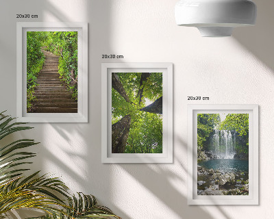 Set 3 tablouri Cale de pădure cu cascadă și vegetație verde