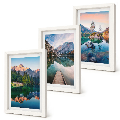 Set 3 tablouri Lacuri de munte cu reflexii în apă și pădure