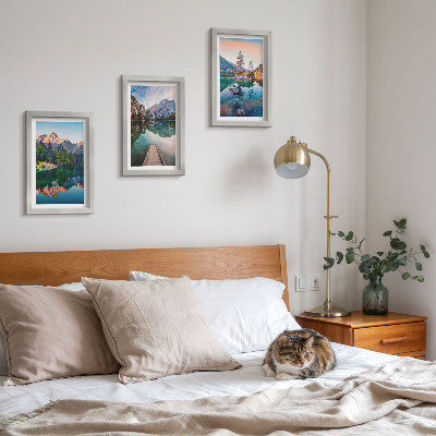 Set 3 tablouri Lacuri de munte cu reflexii în apă și pădure