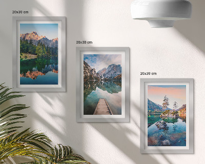 Set 3 tablouri Lacuri de munte cu reflexii în apă și pădure