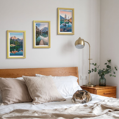 Set 3 tablouri Lacuri de munte cu reflexii în apă și pădure