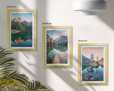 Set 3 tablouri Lacuri de munte cu reflexii în apă și pădure