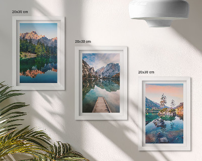 Set 3 tablouri Lacuri de munte cu reflexii în apă și pădure