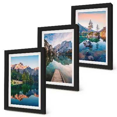 Set 3 tablouri Lacuri de munte cu reflexii în apă și pădure