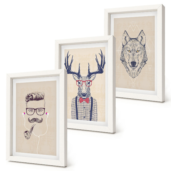 Set 3 tablouri Portrete elegante de animale și oameni