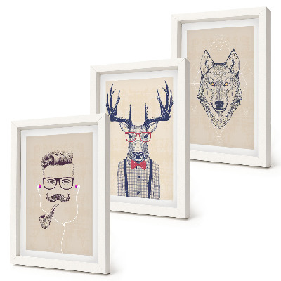 Set 3 tablouri Portrete elegante de animale și oameni