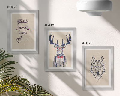 Set 3 tablouri Portrete elegante de animale și oameni