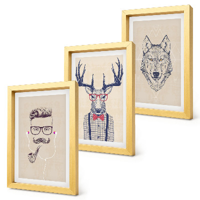 Set 3 tablouri Portrete elegante de animale și oameni