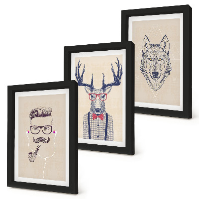 Set 3 tablouri Portrete elegante de animale și oameni
