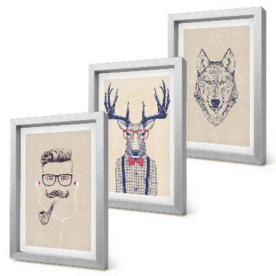 Set 3 tablouri Portrete elegante de animale și oameni