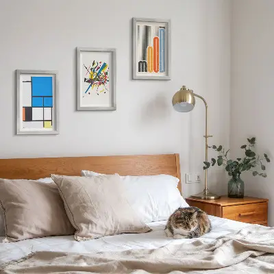 Set de 3 tablouri cu compoziții abstracte moderne și forme geometrice