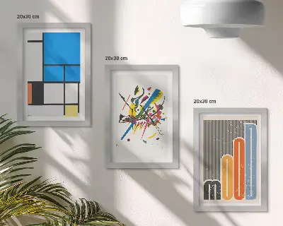 Set de 3 tablouri cu compoziții abstracte moderne și forme geometrice