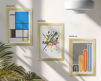 Set de 3 tablouri cu compoziții abstracte moderne și forme geometrice