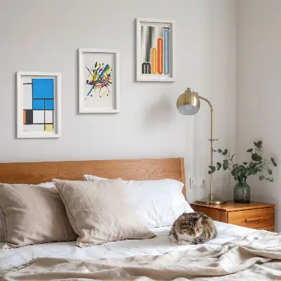 Set de 3 tablouri cu compoziții abstracte moderne și forme geometrice