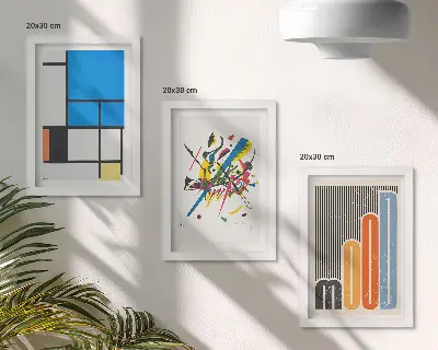 Set de 3 tablouri cu compoziții abstracte moderne și forme geometrice