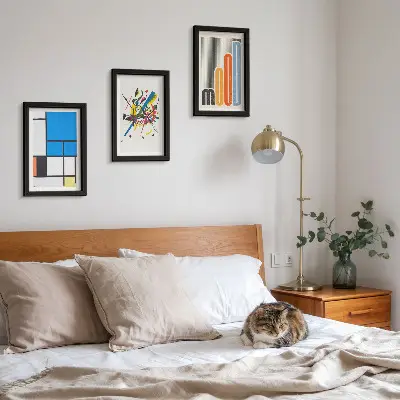 Set de 3 tablouri cu compoziții abstracte moderne și forme geometrice